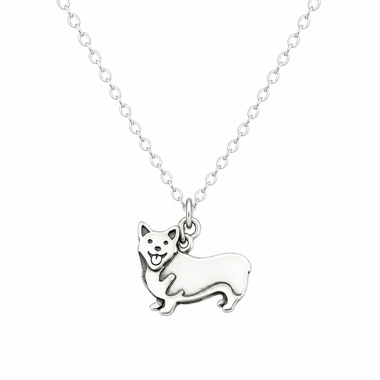 Corgi Dog Charm Necklace - Sterling Silver Jewelry