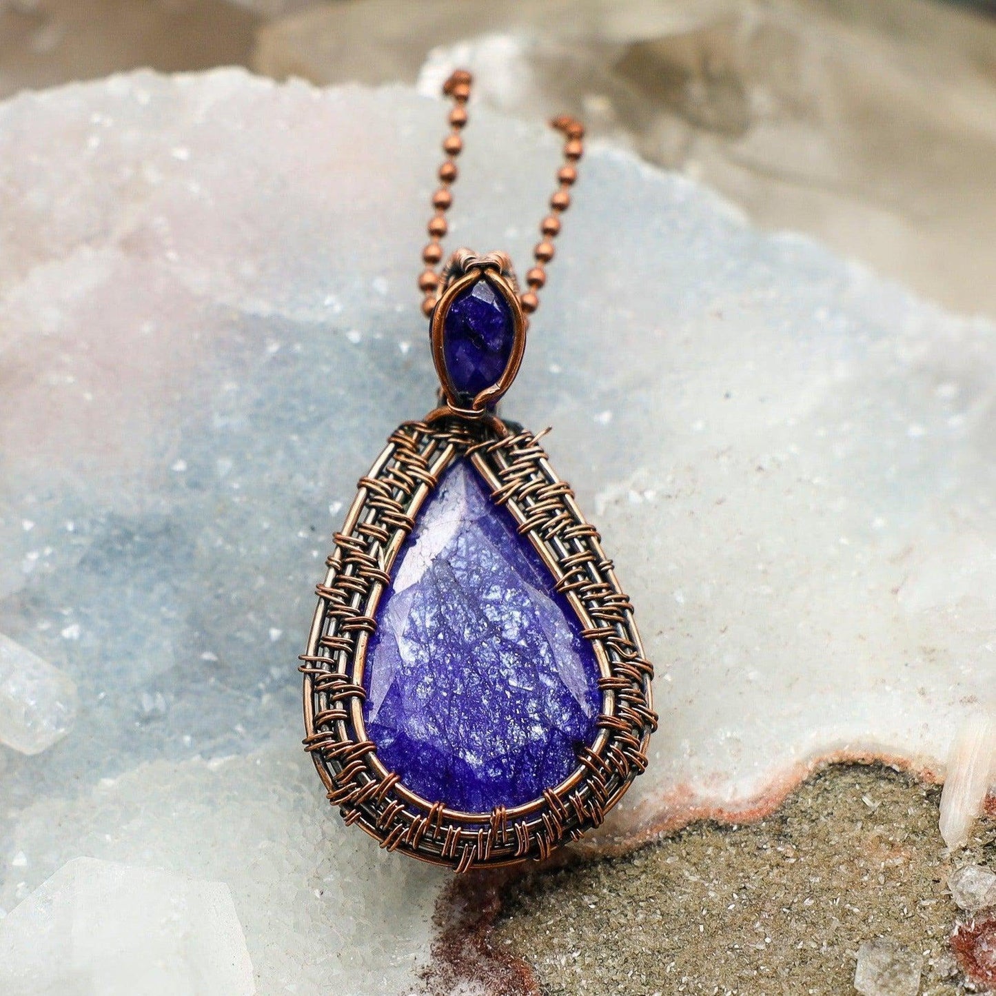 Crackle Quartz Dyed Wire Wrap Pendant 2.55 Inch