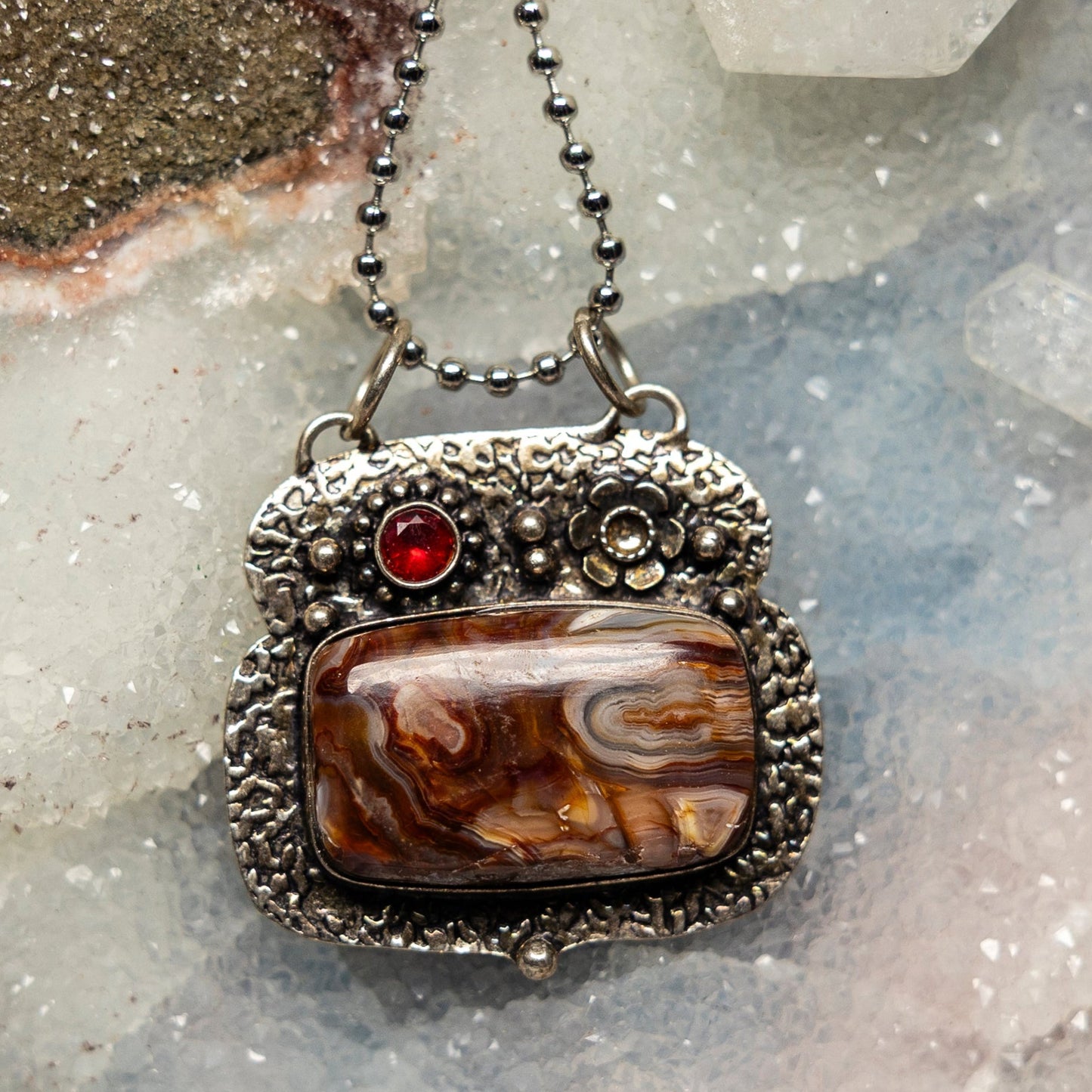 Crazy Lace Agate On 925 Silver Pendant