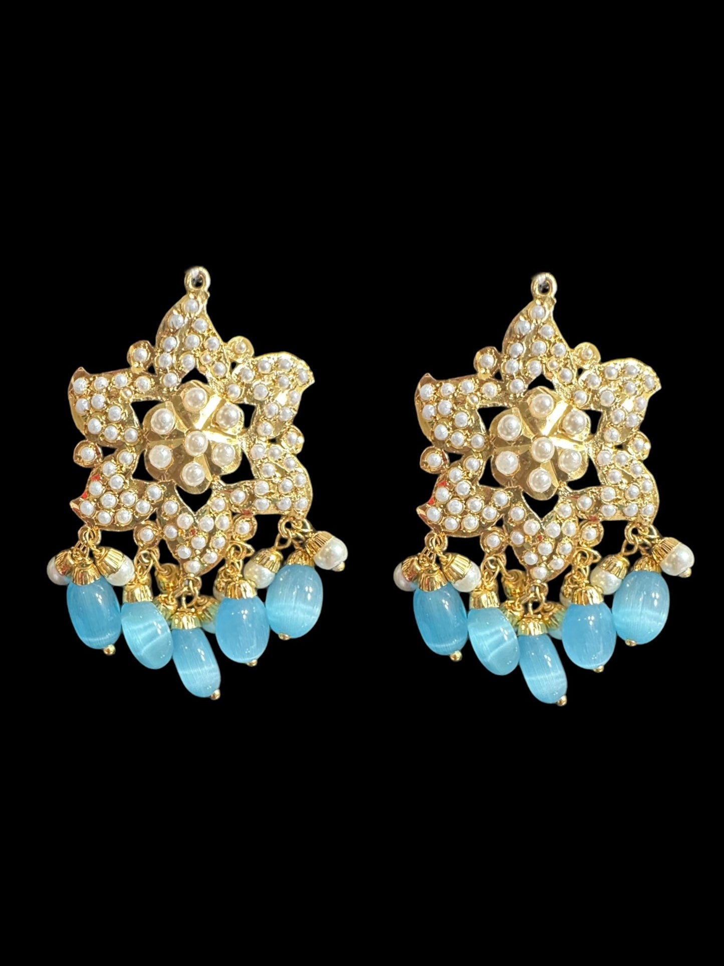 DJET65 Iza Jadau tops and tika set in pearls with turquoise blue beads ( READY TO SHIP )