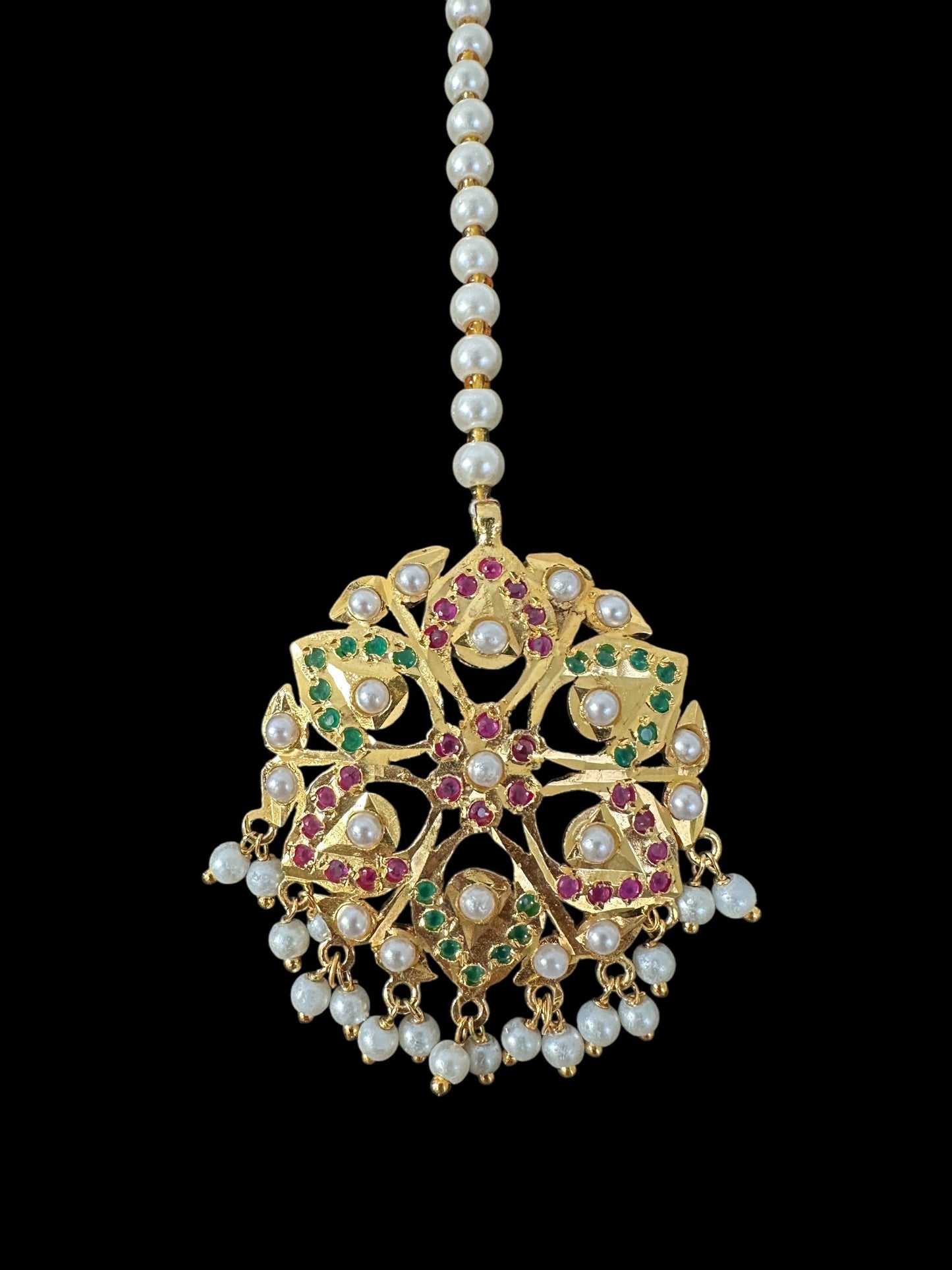 DNS190  Gold-Plated jadau ruby emerald  Hasli Necklace with earrings tika  – Handcrafted Traditional Set ( READY TO SHIP )