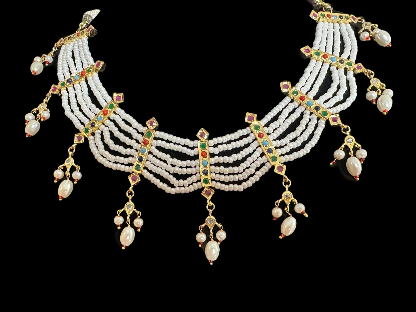 C517 Navratan necklace with earrings ( READY TO SHIP )