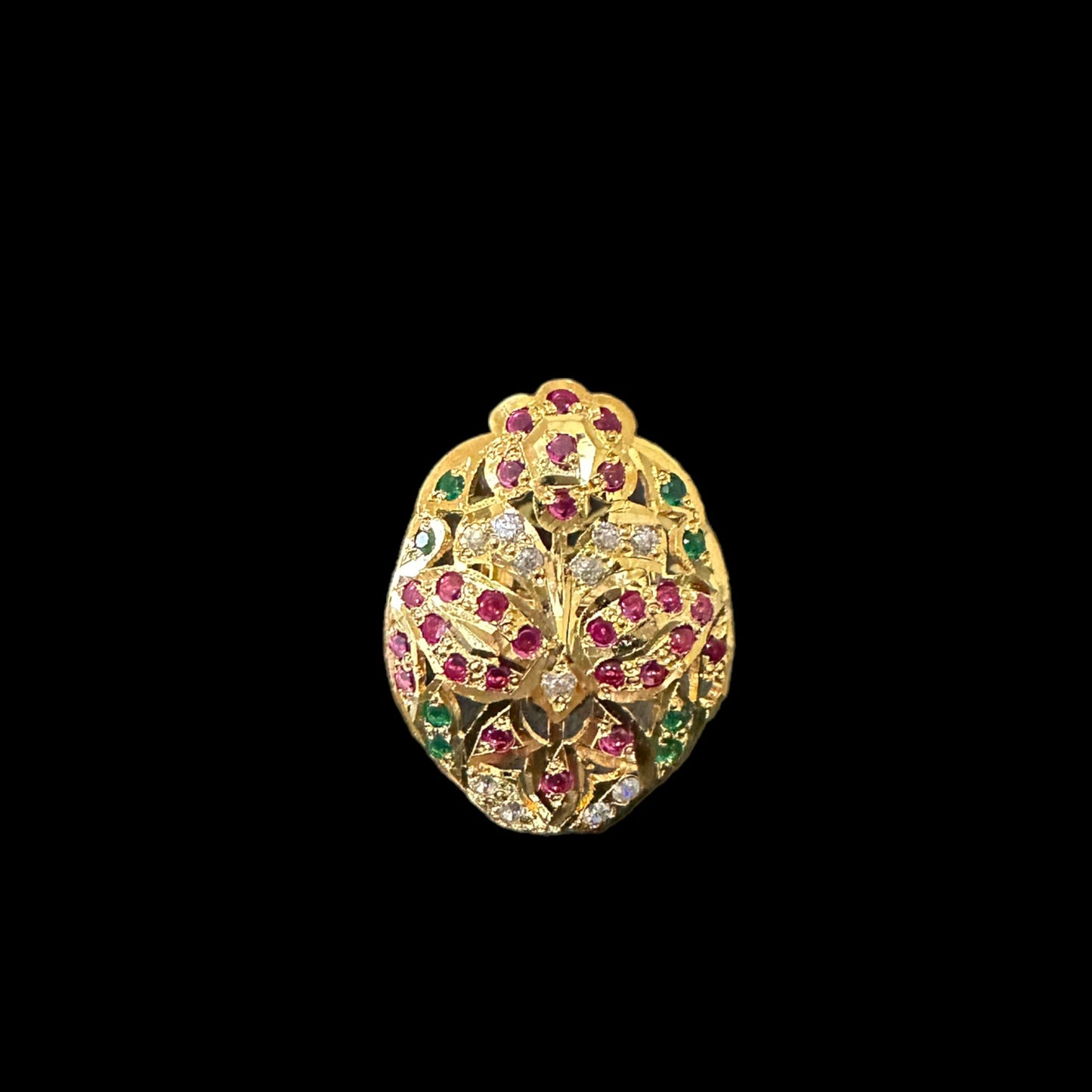 Gold plated silver ring in ruby emerald and zircon    ( READY TO SHIP )
