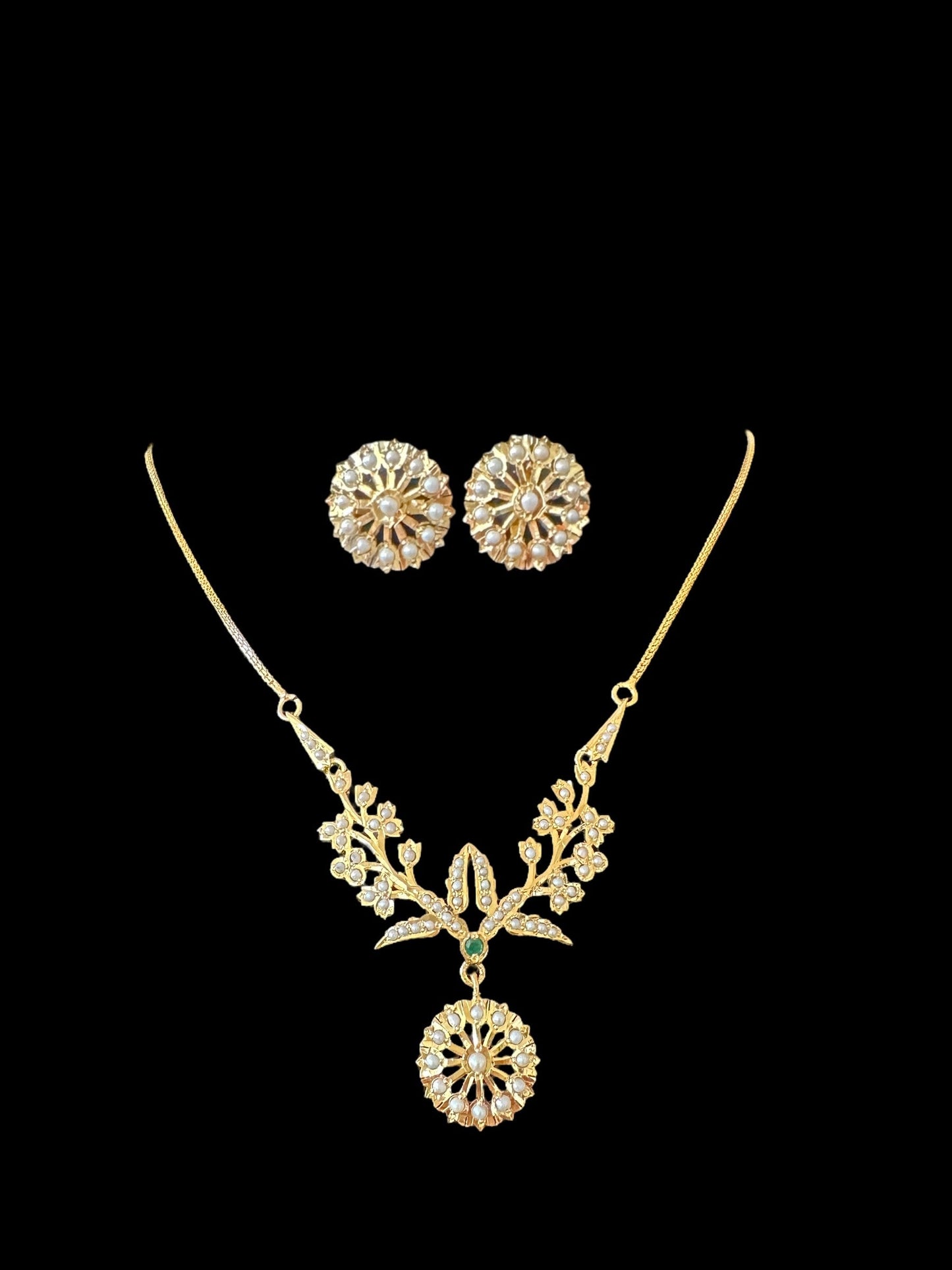 Gold plated silver necklace earrings set in fresh water pearls ( SHIPS IN 5 WEEKS )