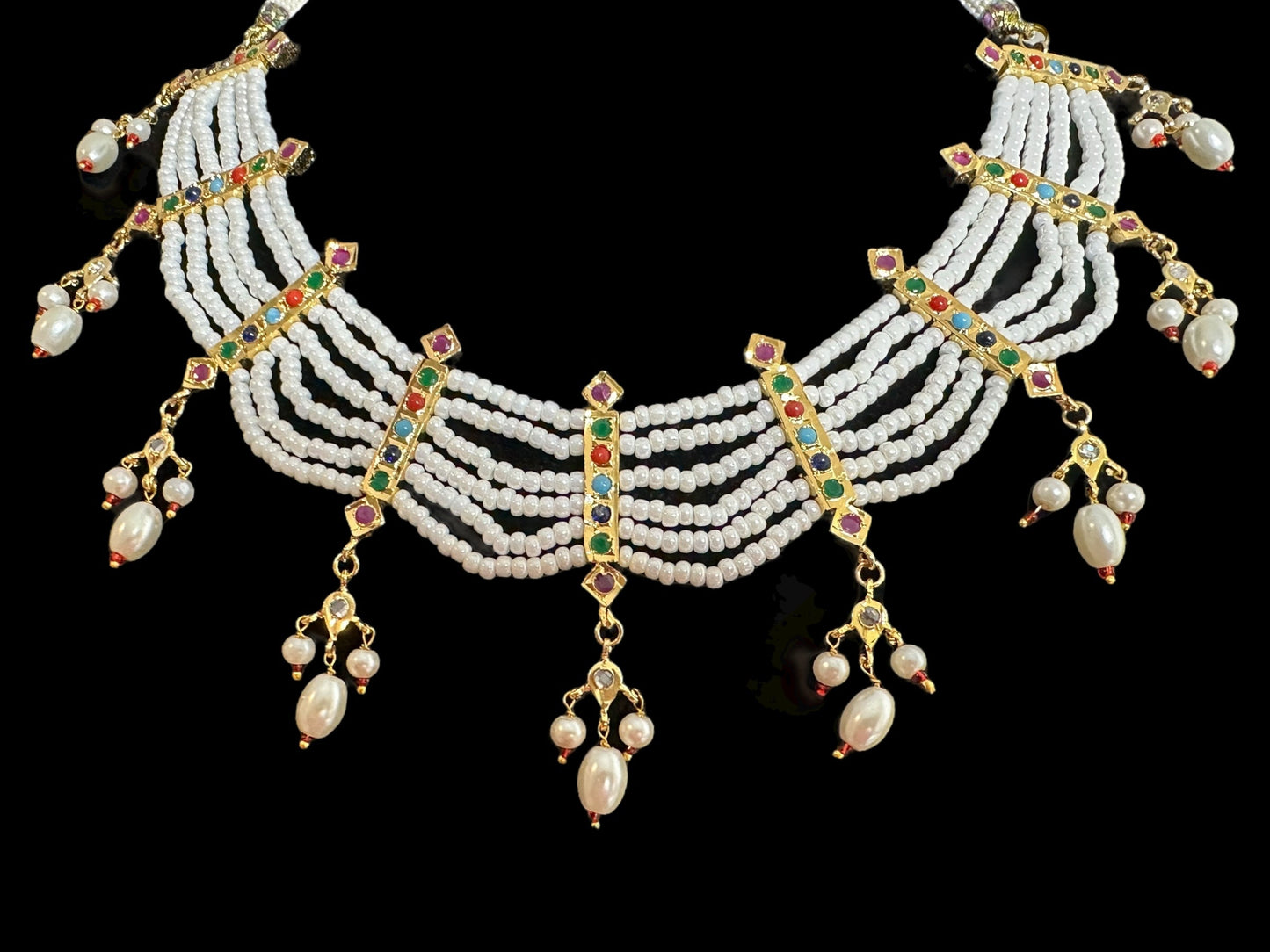 C517 Navratan necklace with earrings ( READY TO SHIP )