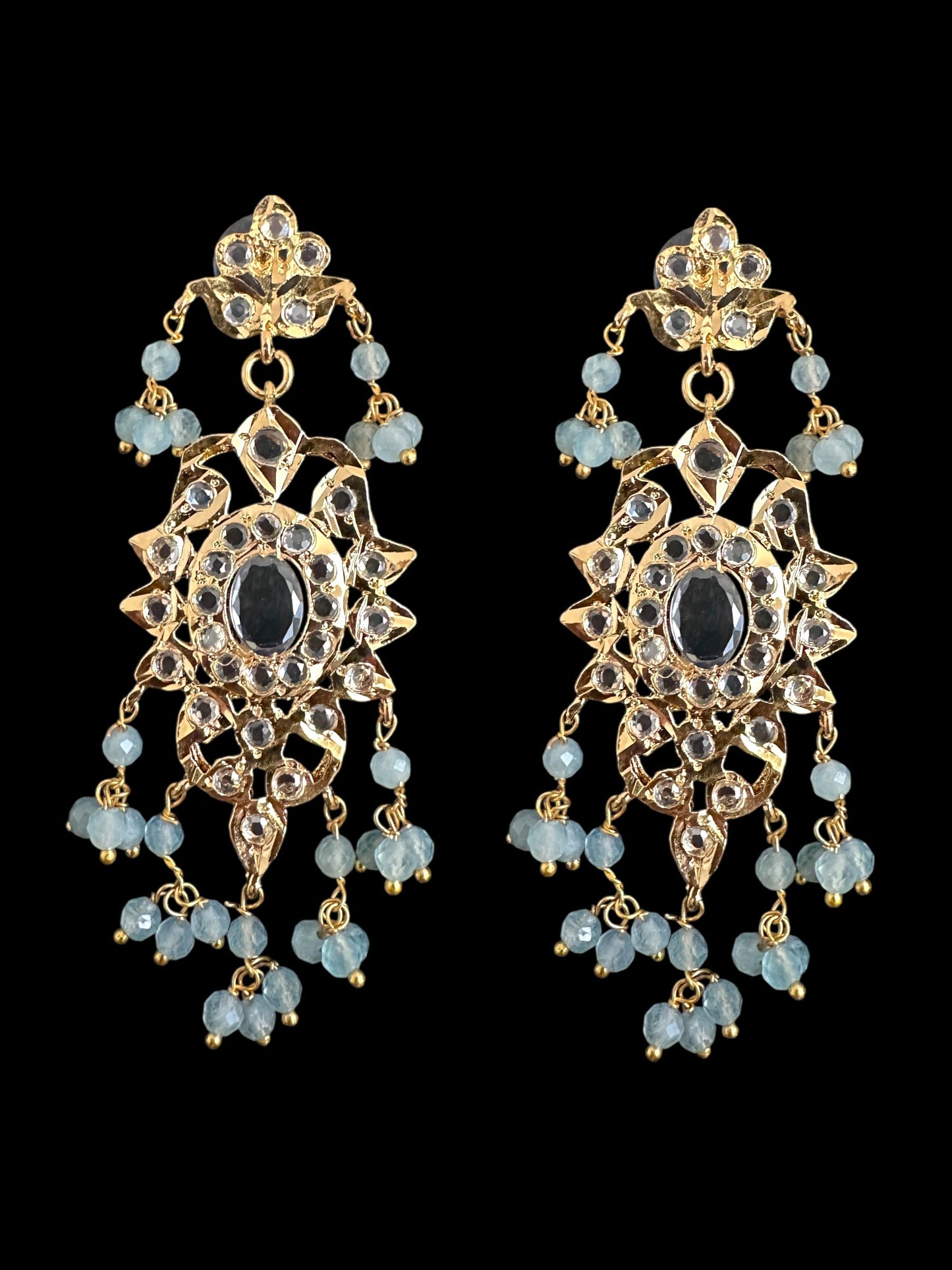 DLN123 Himah long necklace with earrings in real aquamarine beads ( SHIPS IN 2 WEEKS )