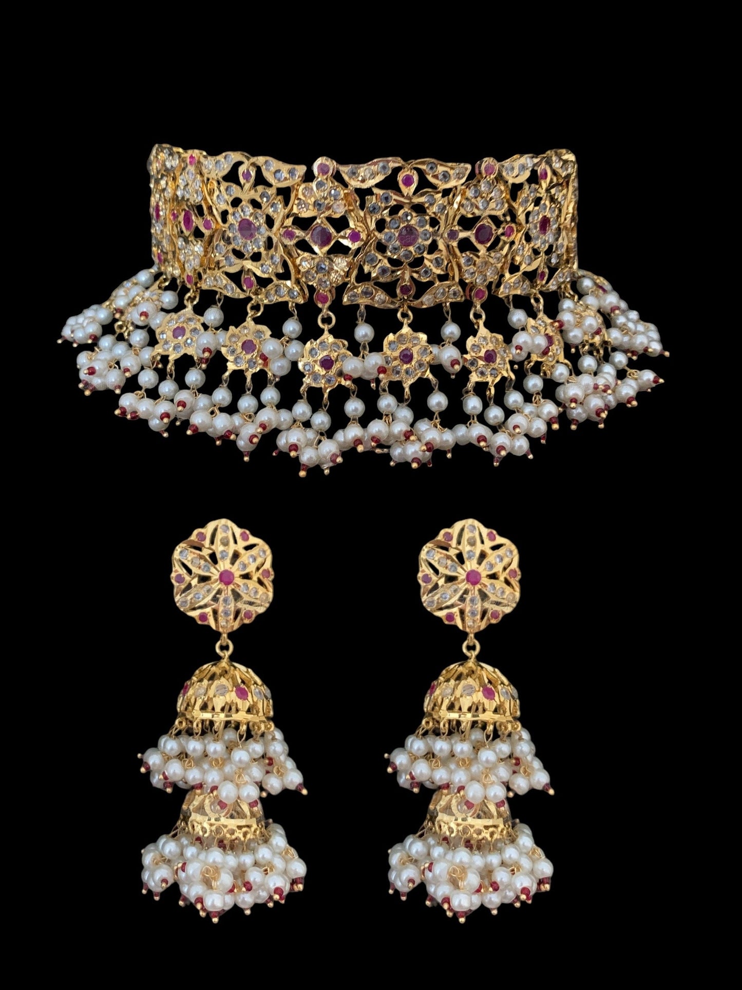 C00 Kesariya choker set in rubies( READY TO SHIP )