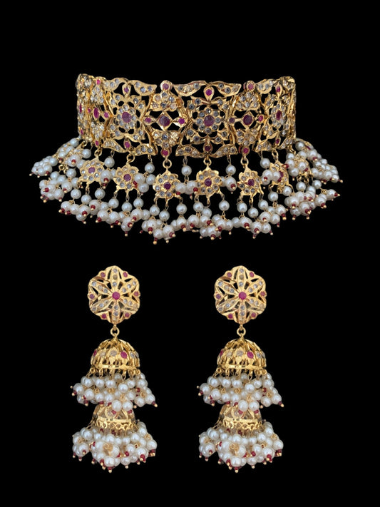 C00 Kesariya choker set in rubies( READY TO SHIP )
