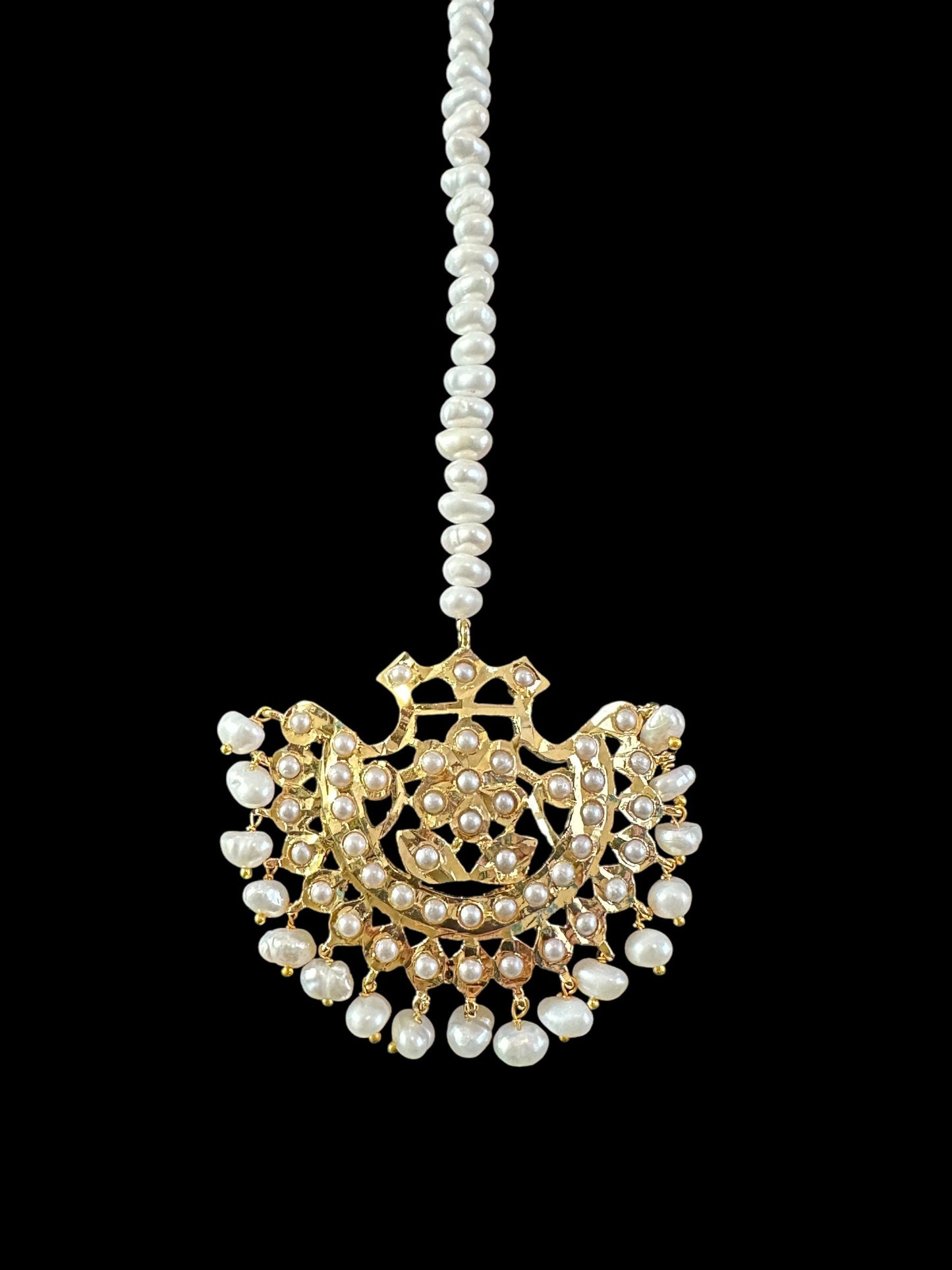 DJET79 Saha chandbali tika in fresh water pearls ( READY TO SHIP )