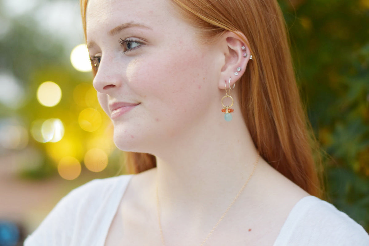 Aquamarine & Carnelian Gemstone Earrings – 14K Gold Filled