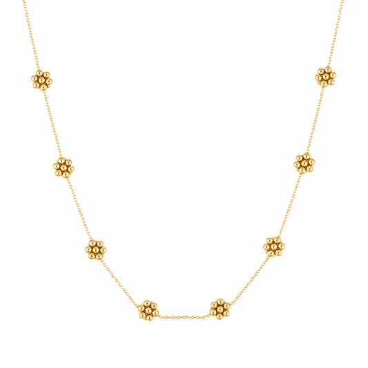 Dainty Golden Bead Flower Necklace - Waterproof Stainless Steel