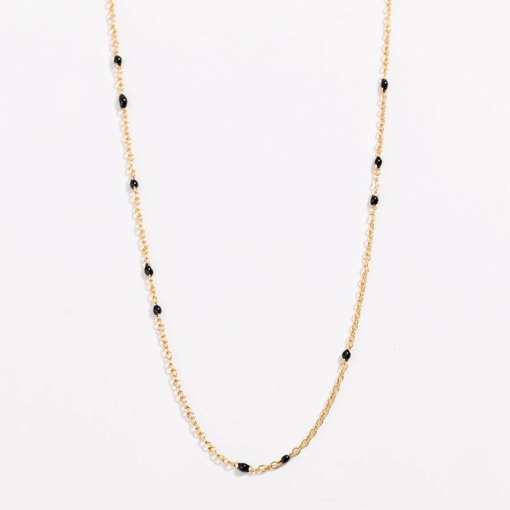 Dainty Black Onyx Beaded Link Necklace