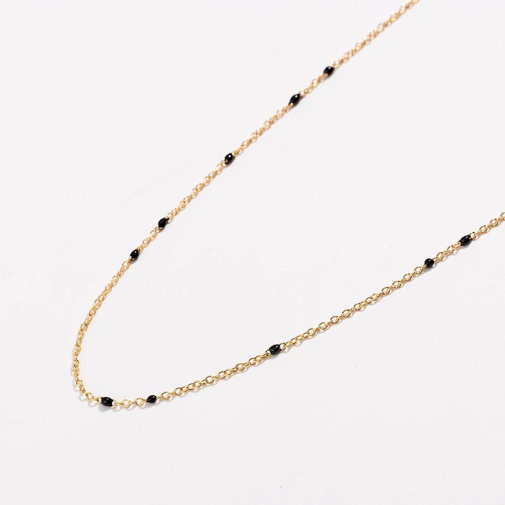 Dainty Black Onyx Beaded Link Necklace