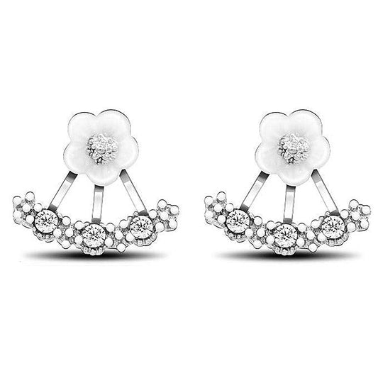 Daisy Jacket Earrings with Porcelain Flower and Cubic Zirconia