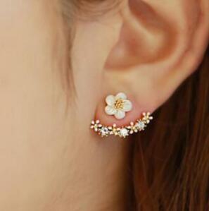 Daisy Jacket Earrings with Porcelain Flower and Cubic Zirconia