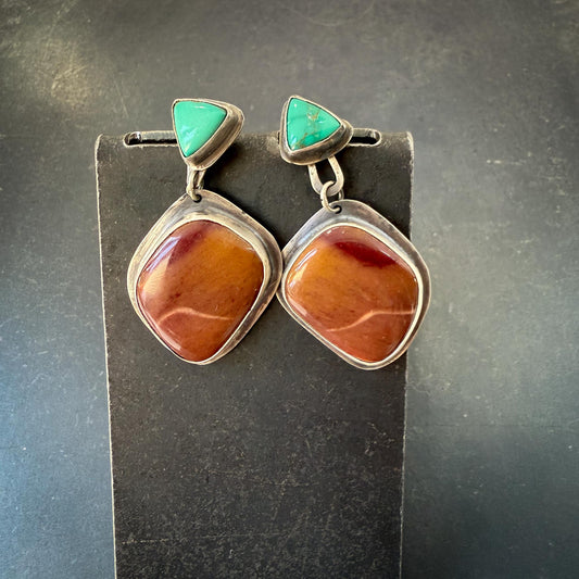Carico Lake Turquoise and Mookite Earrings | Sterling Silver Convertible Stud and Dangle Set | Two in One Versatile Jewelry