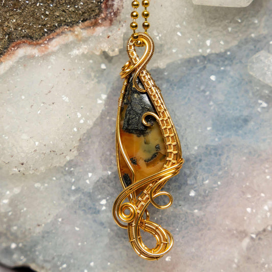 Dendritic Agate Crystal Wire Wrap Pendant Copper Nature
