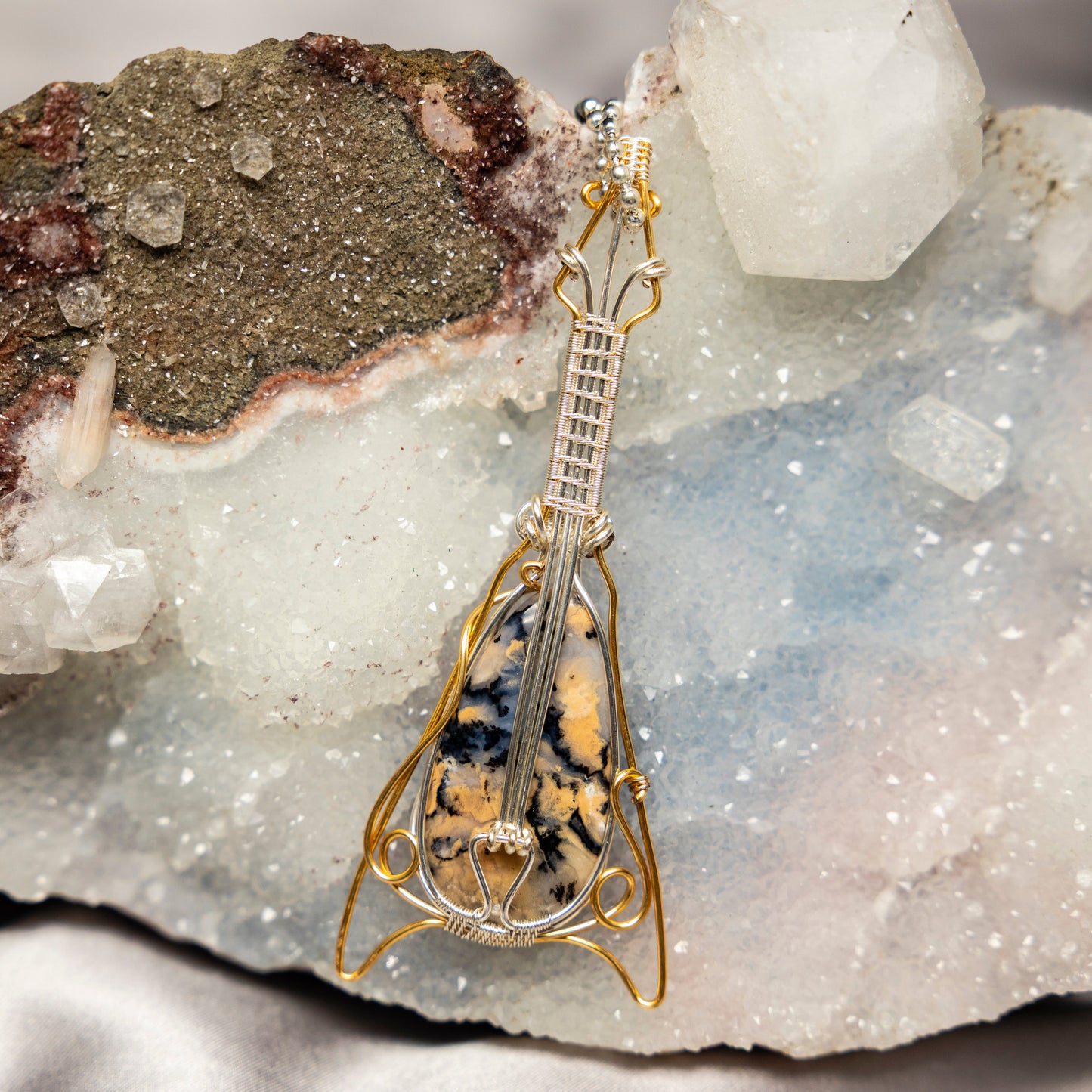 Dendritic Agate "Guitar" Wire Wrap Crystal Pendant