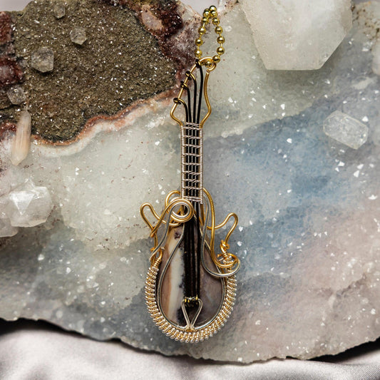 Dendritic Agate Guitar Wire Wrap Pendant 3.25 Inch