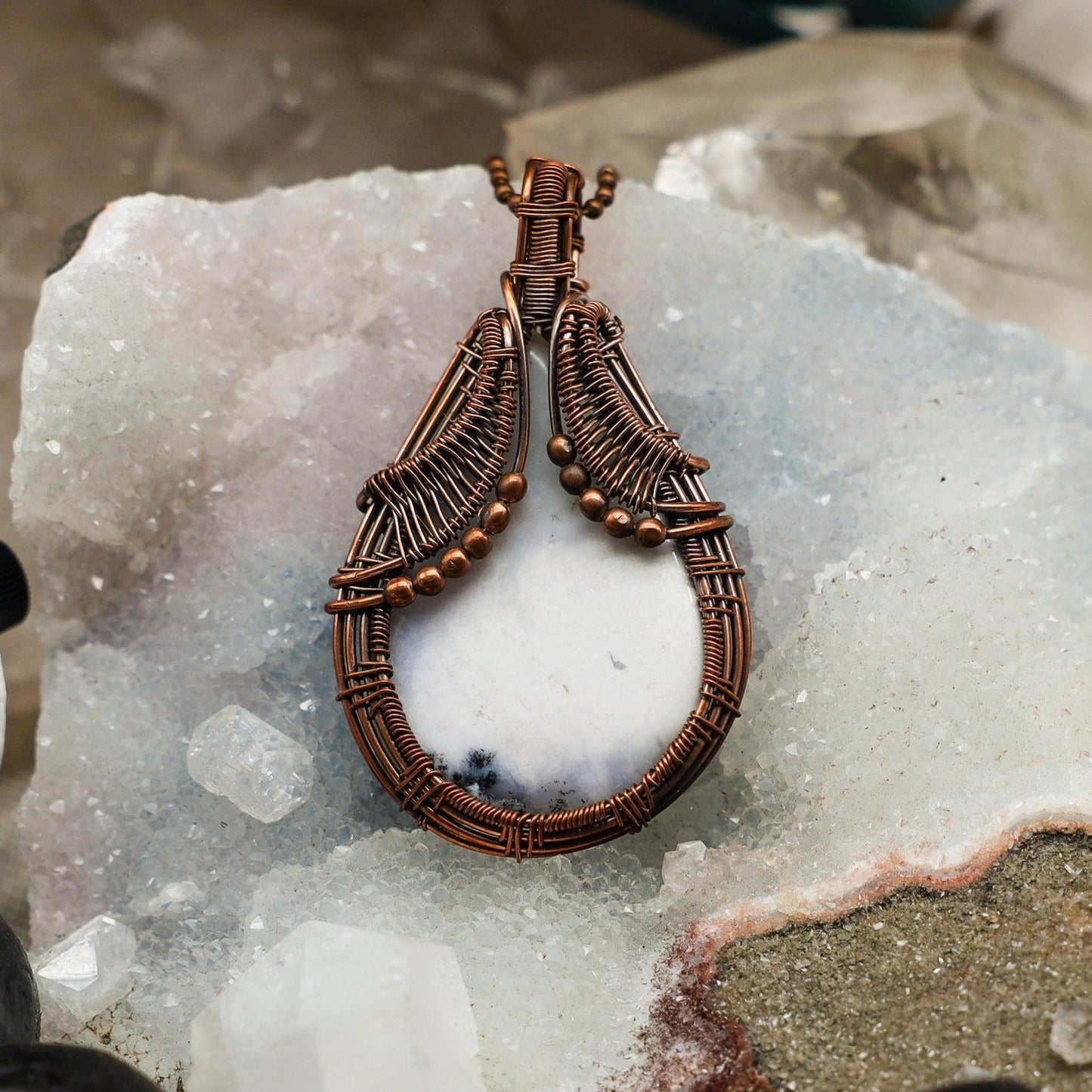 Dendritic Agate Wire Wrap Pendant 3" #1