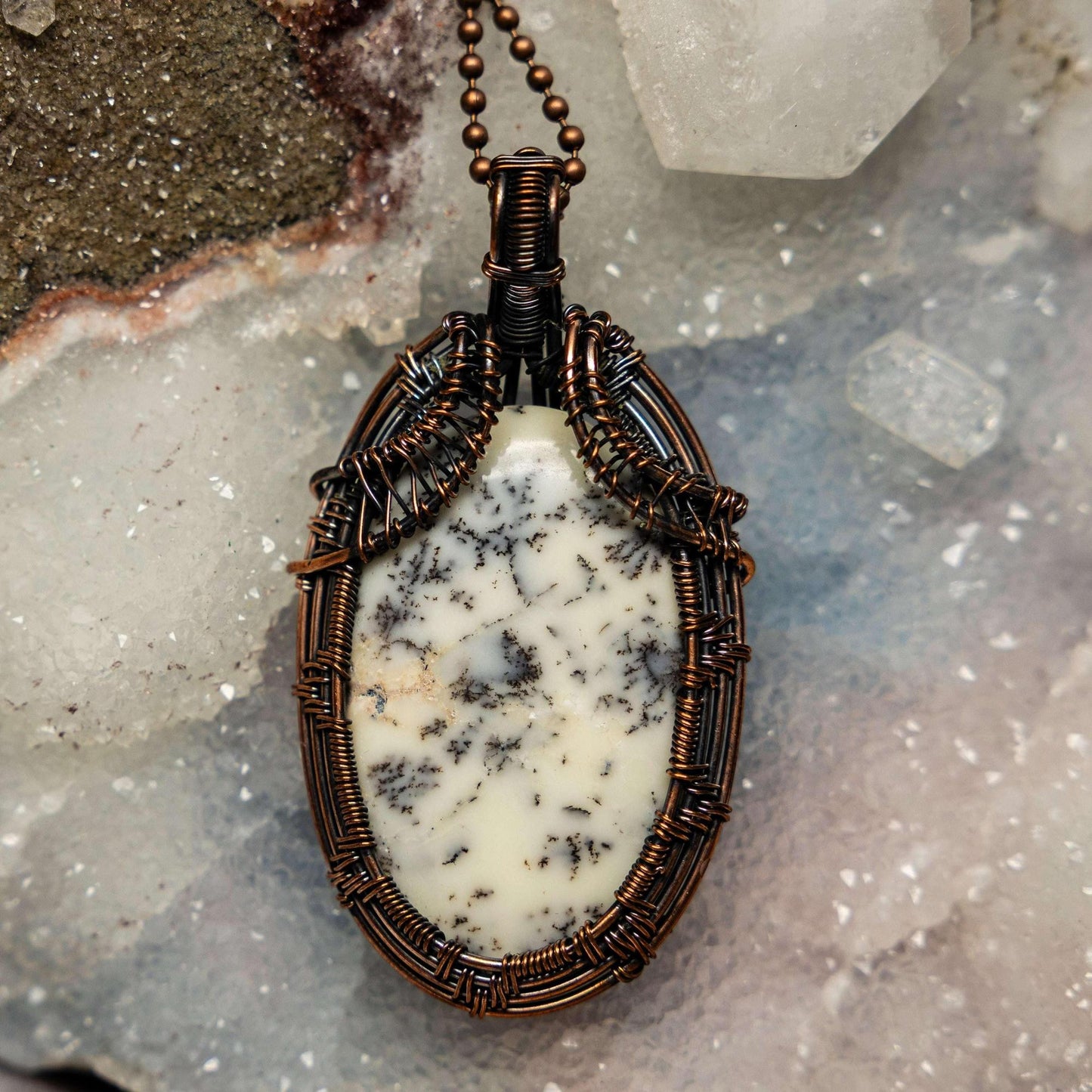 Dendritic Agate Wire Wrap Pendant 3" #2