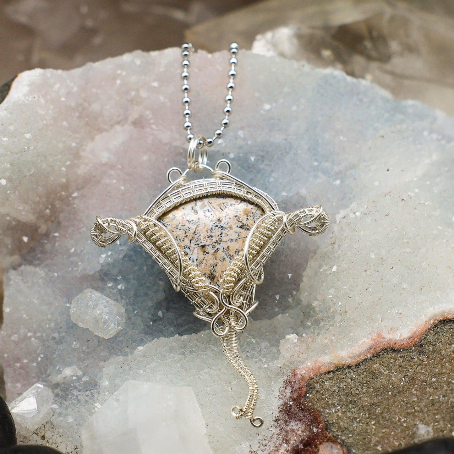 Dendritic Jasper "Elephant" Wire Wrap Crystal Pendant