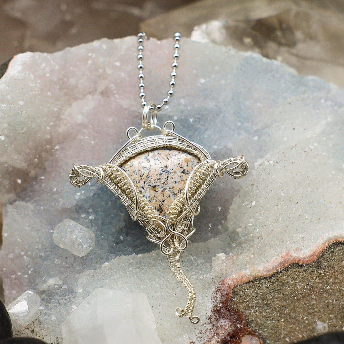Dendritic Jasper Elephant Wire Wrap Pendant