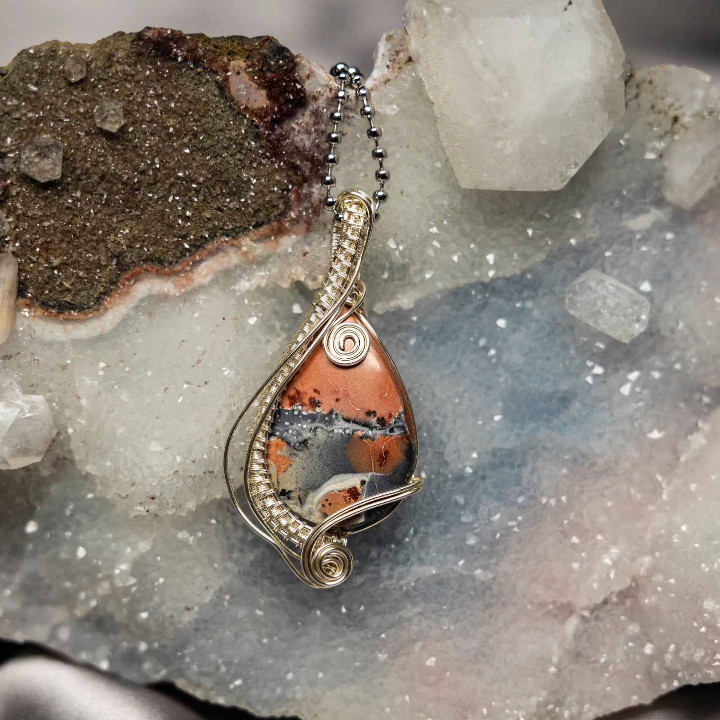 Dendritic Jasper Wire Wrap Crystal Pendant