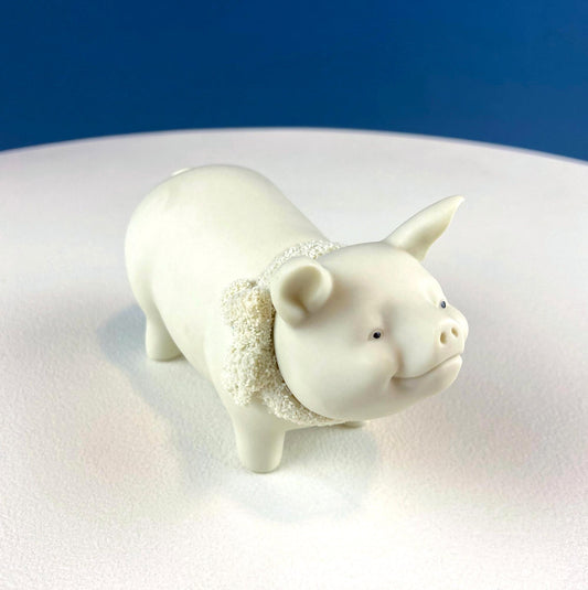 Lucky Smiling Pig Figurine by Snow Babies and Department 56. Cute White Porcelain Piglet Wearing Scarf. Holiday Decor. Collectibles.