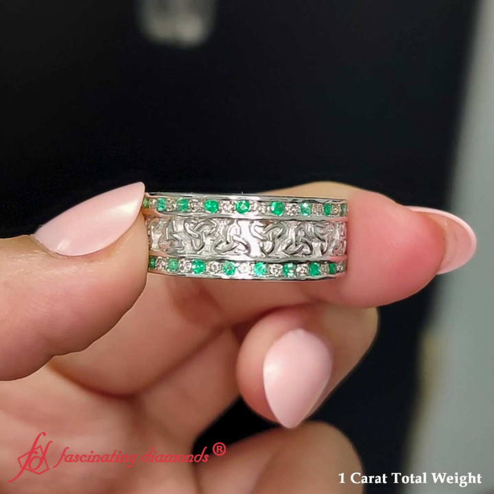 Celtic Knot Diamond Wide Wedding Band Ring