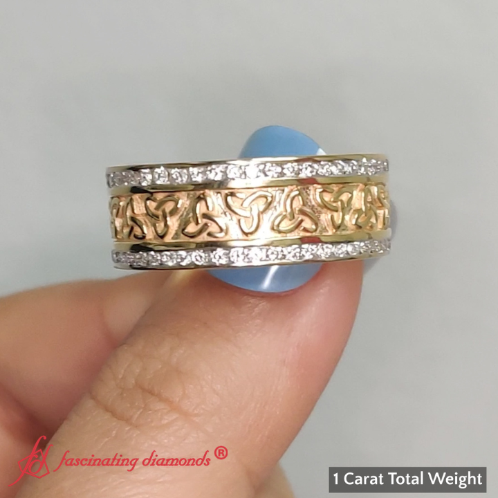 Celtic Knot Diamond Wide Wedding Band Ring