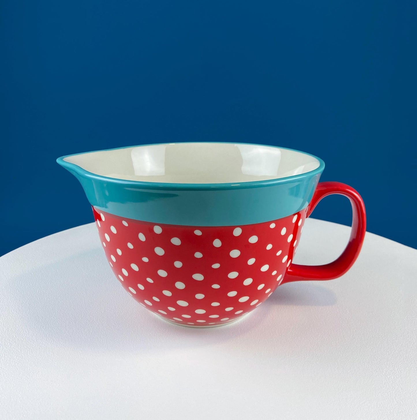 Red White & Blue Dotted Oversized Cup Bowl. Funny Serving or Mixing Bowl. Cute Gift for Mom or Friend Fond of Baking. Dining Room Decor.