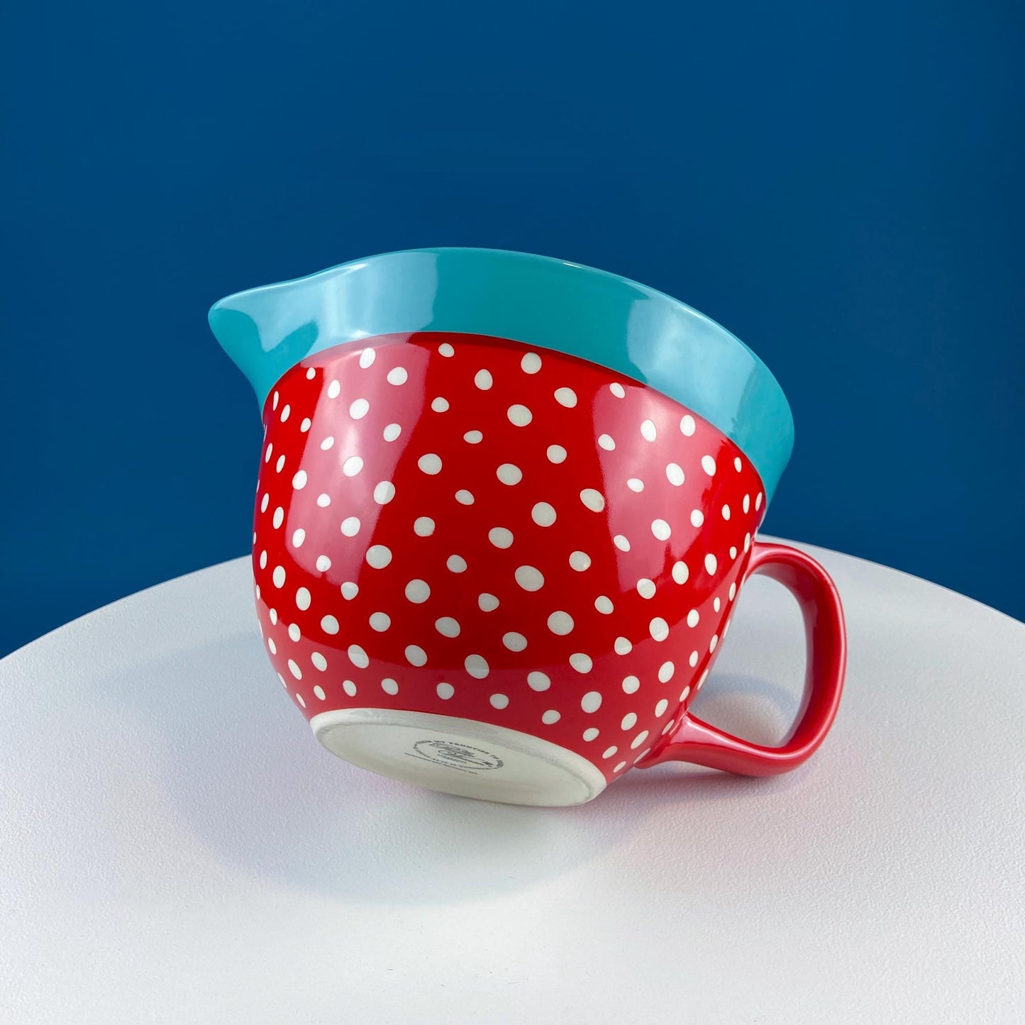 Red White & Blue Dotted Oversized Cup Bowl. Funny Serving or Mixing Bowl. Cute Gift for Mom or Friend Fond of Baking. Dining Room Decor.