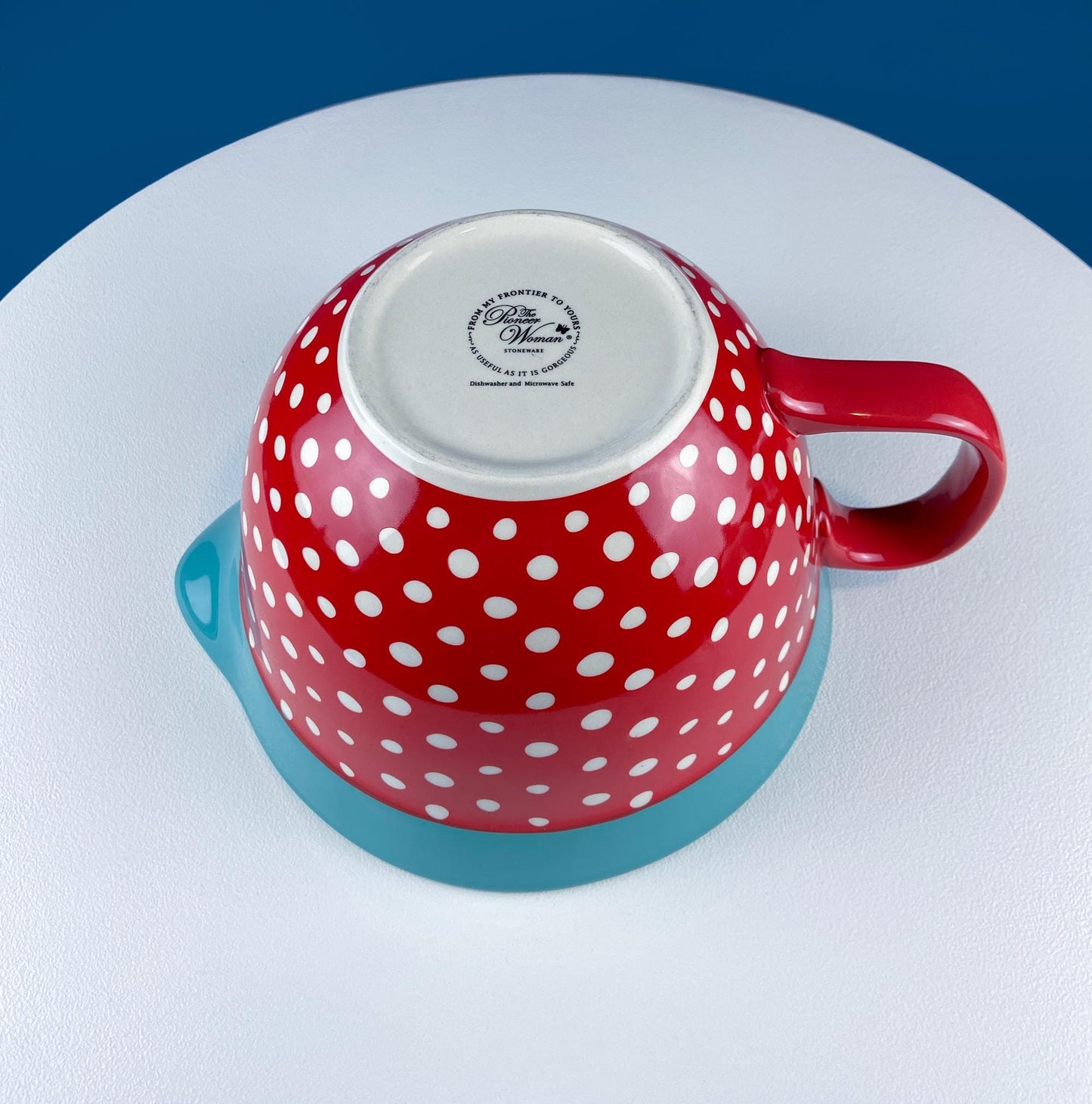 Red White & Blue Dotted Oversized Cup Bowl. Funny Serving or Mixing Bowl. Cute Gift for Mom or Friend Fond of Baking. Dining Room Decor.