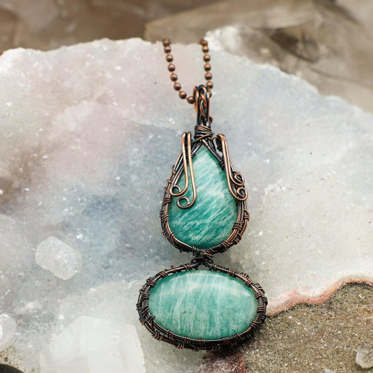 Dual Amazonite Wire Wrap Crystal Pendant