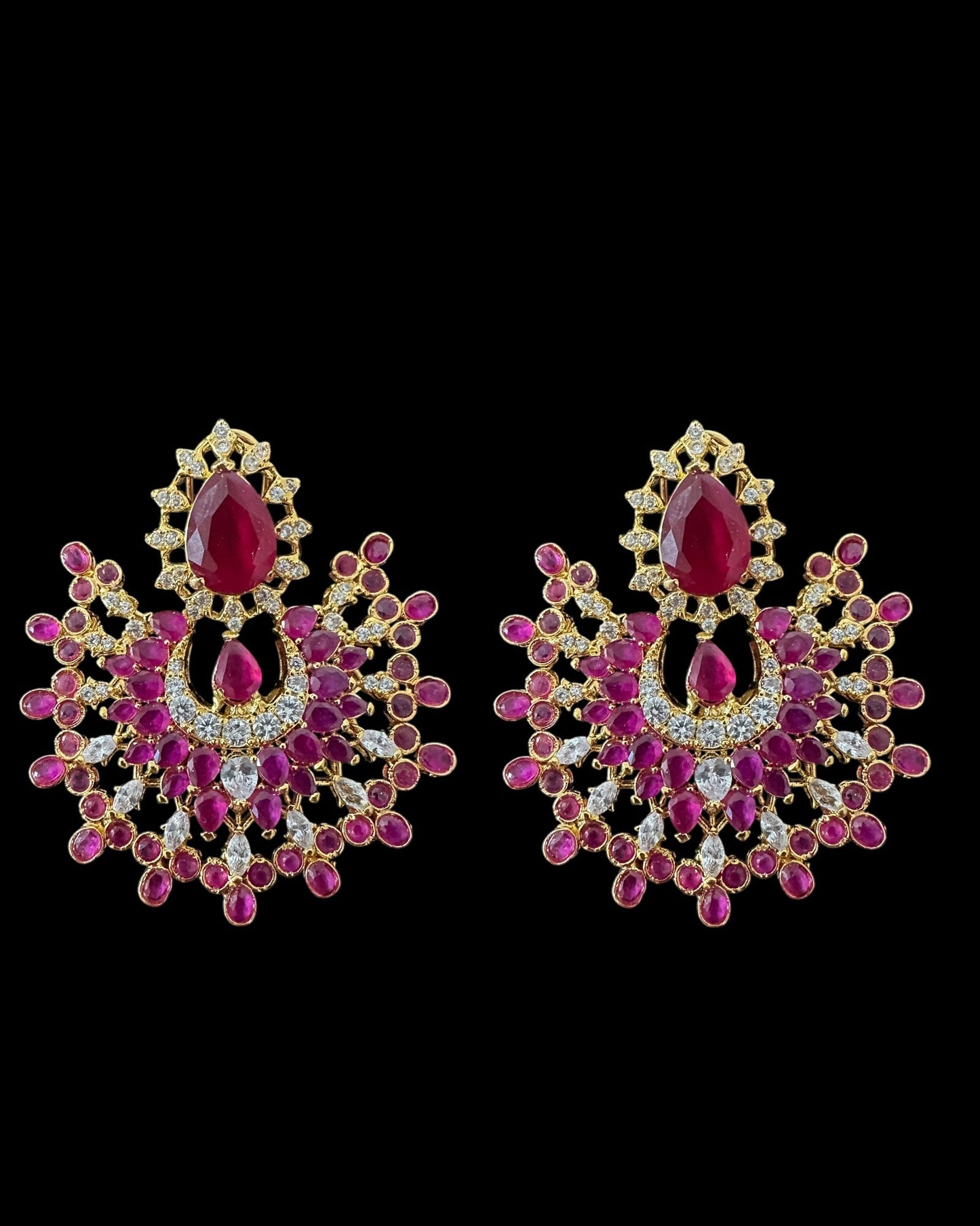 DJET96 Subhana gold plated chandbali earrings tika set  -Ruby ( READY TO SHIP )