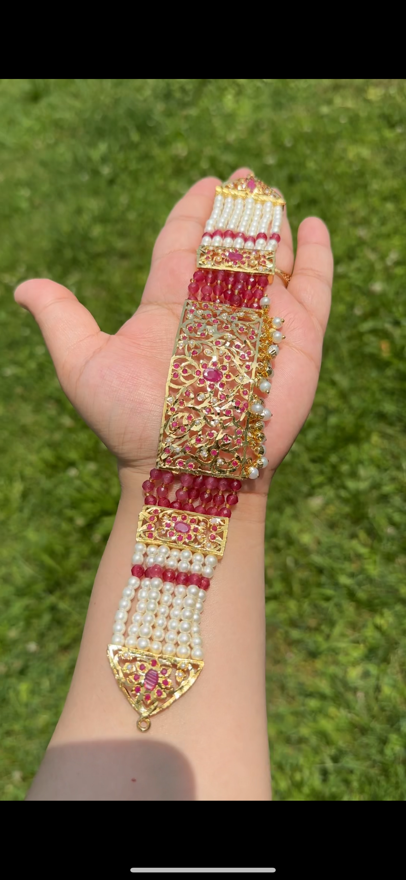 C570 Gold plated jadau choker in Ruby pearls ( READY TO SHIP )