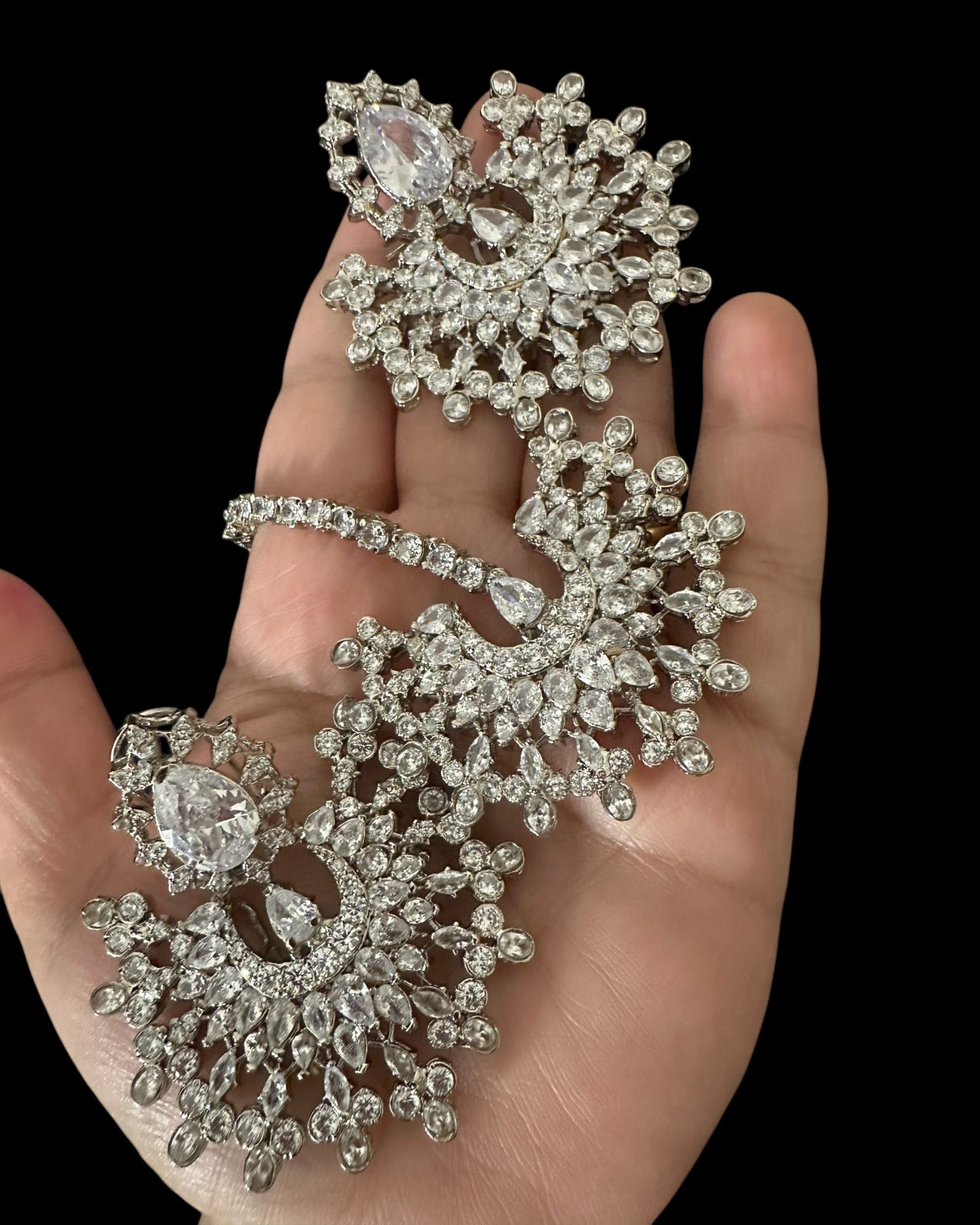 DJET95 Subhana silver plated chandbali earrings tika set  ( READY TO SHIP )