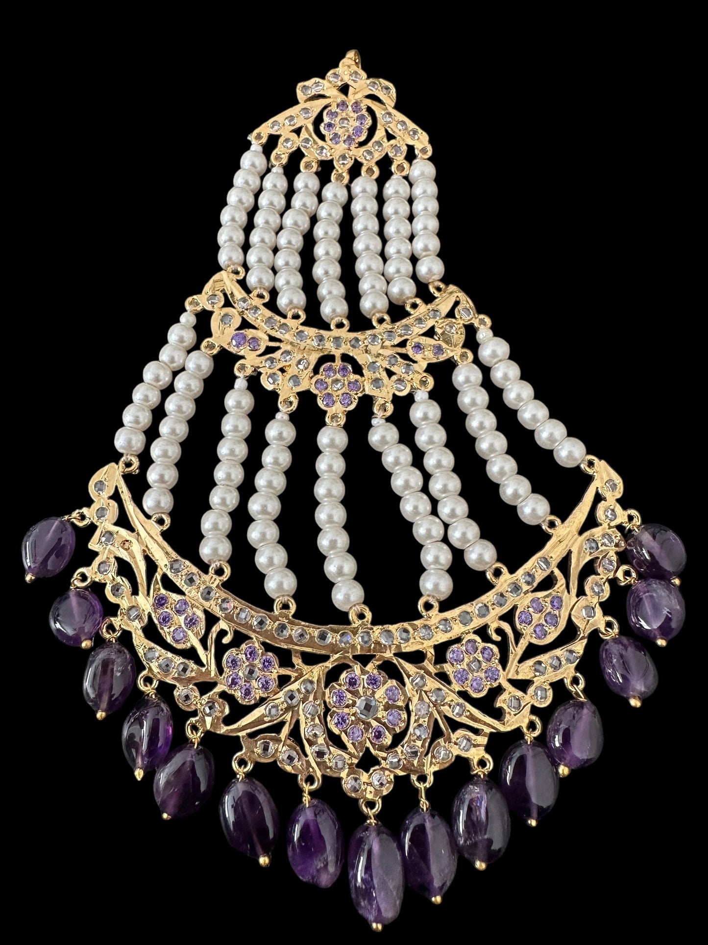 DJHR122 Insia Hyderabadi jhoomar in amethyst / purple beads  ( READY TO SHIP  )