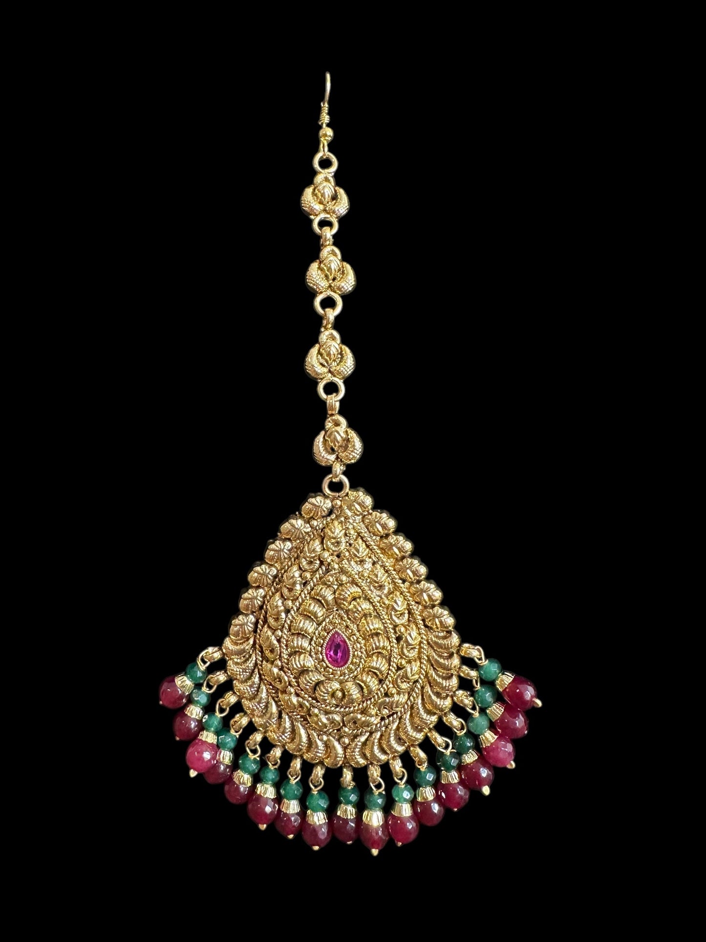 DJET63  Earrings tika in red green combination ( READY TO SHIP )