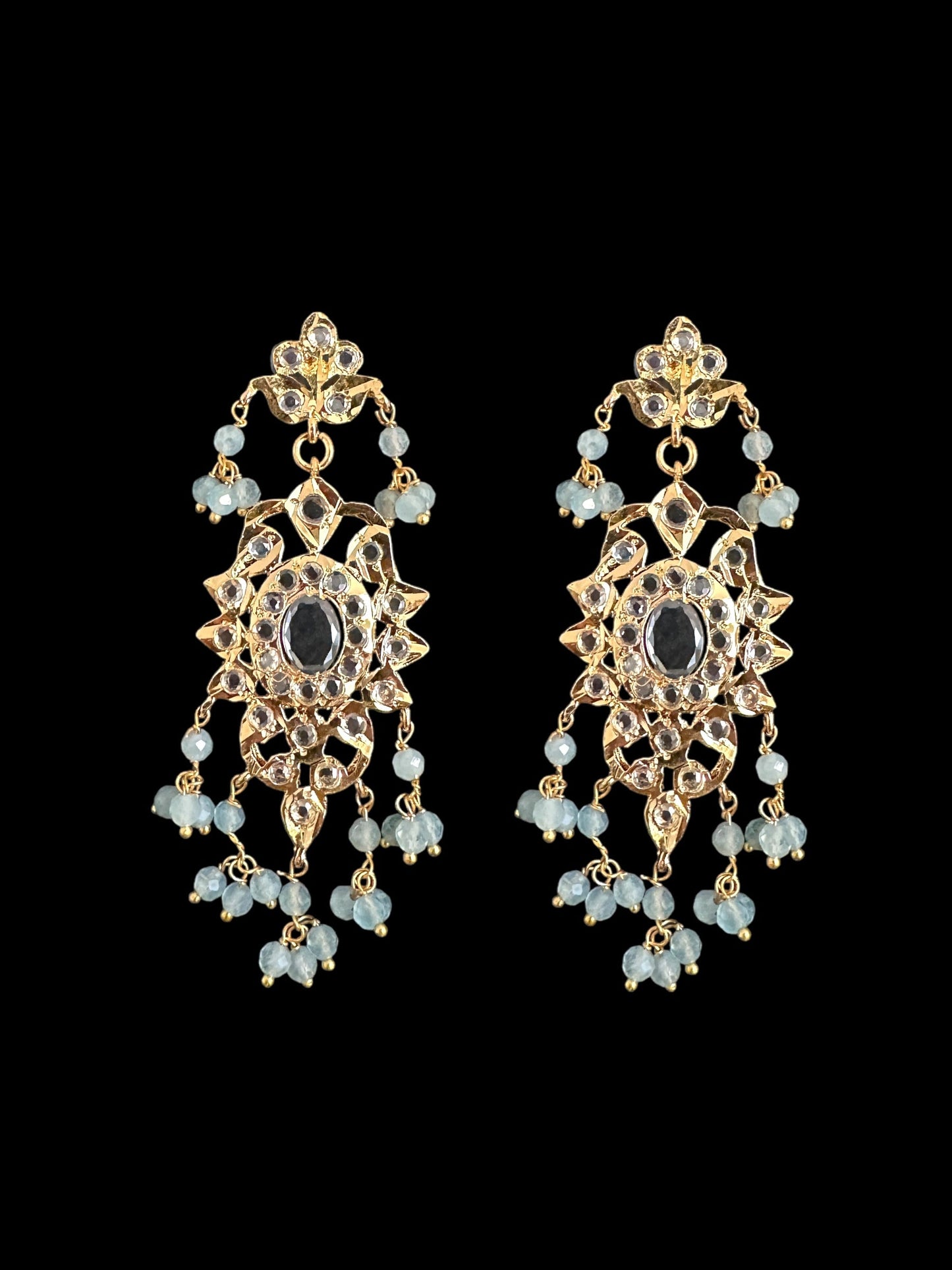 DLN123 Himah long necklace with earrings in real aquamarine beads ( SHIPS IN 2 WEEKS )