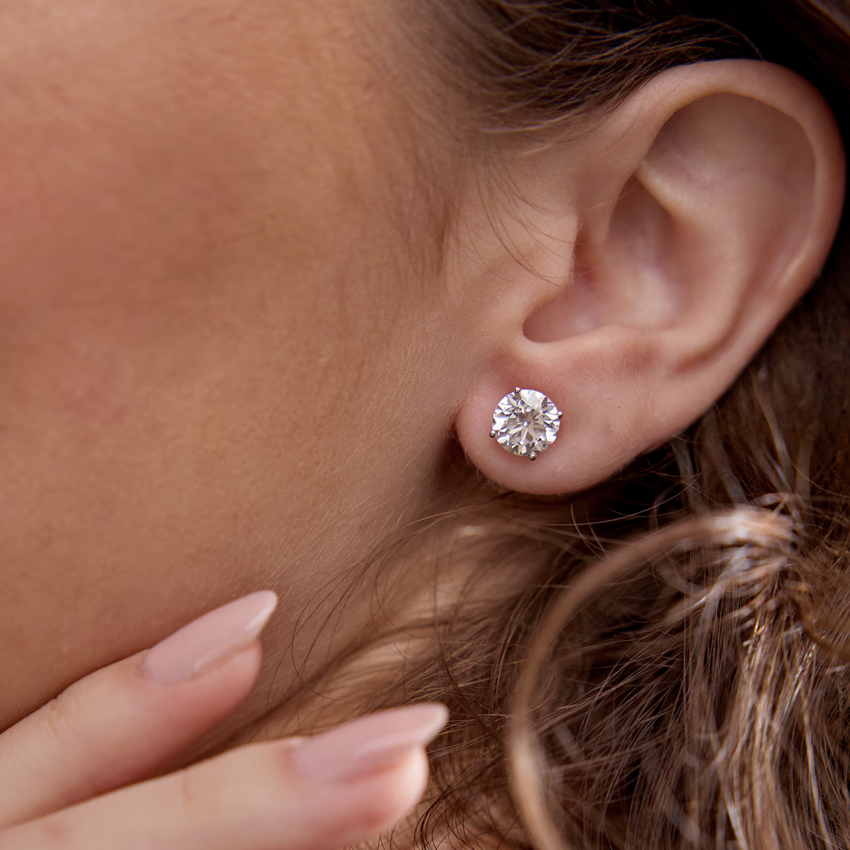 2.50 CTW AGI Certified Lab Grown Round Diamond Stud Earrings in 14K White or Yellow Gold (G/VS)