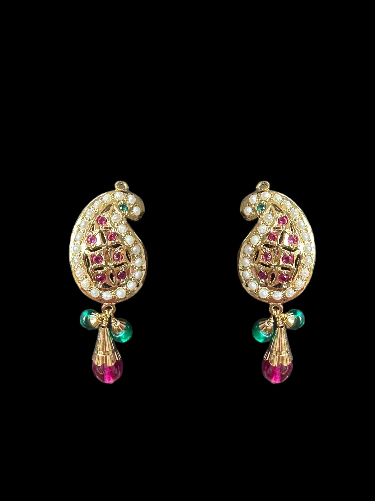 Gold‑Plated Jadau Silver Pendant Set in Ruby & Emeralds 
 ( SHIPS IN 5 WEEKS )