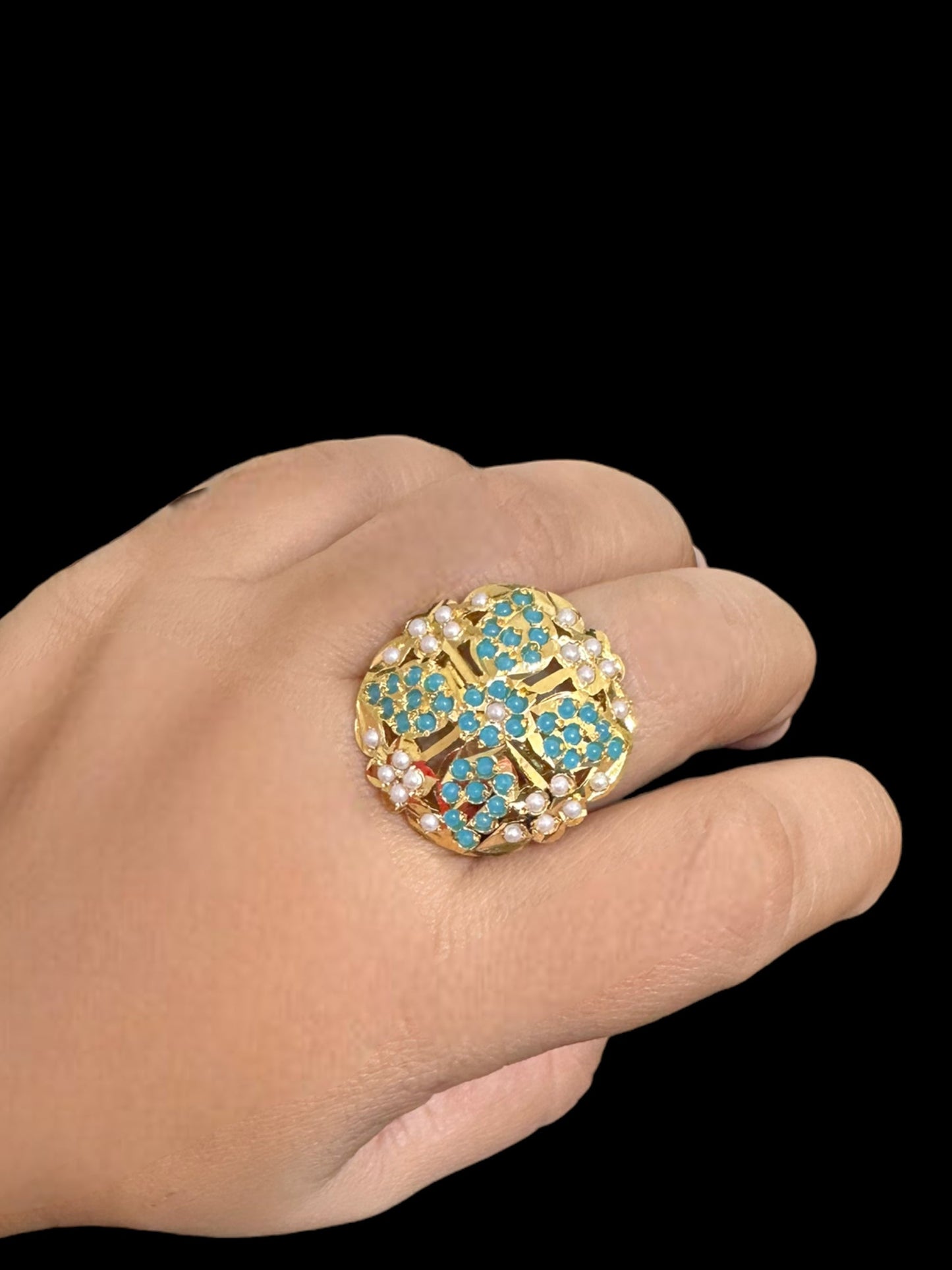 DJR87 Jadau ring -  turquoise pearl    ( READY TO SHIP )