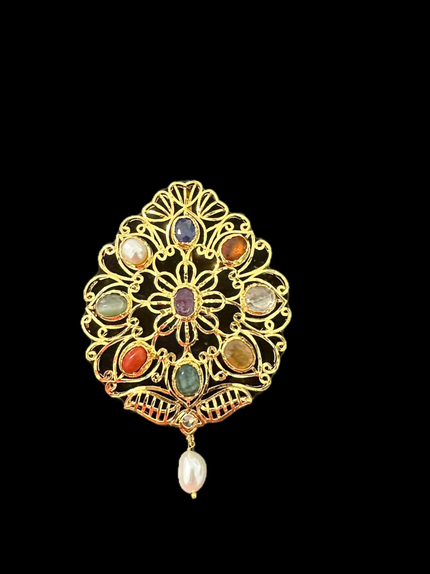 PS373 FAHM Navratan pendant set  with real stones ( READY TO SHIP )