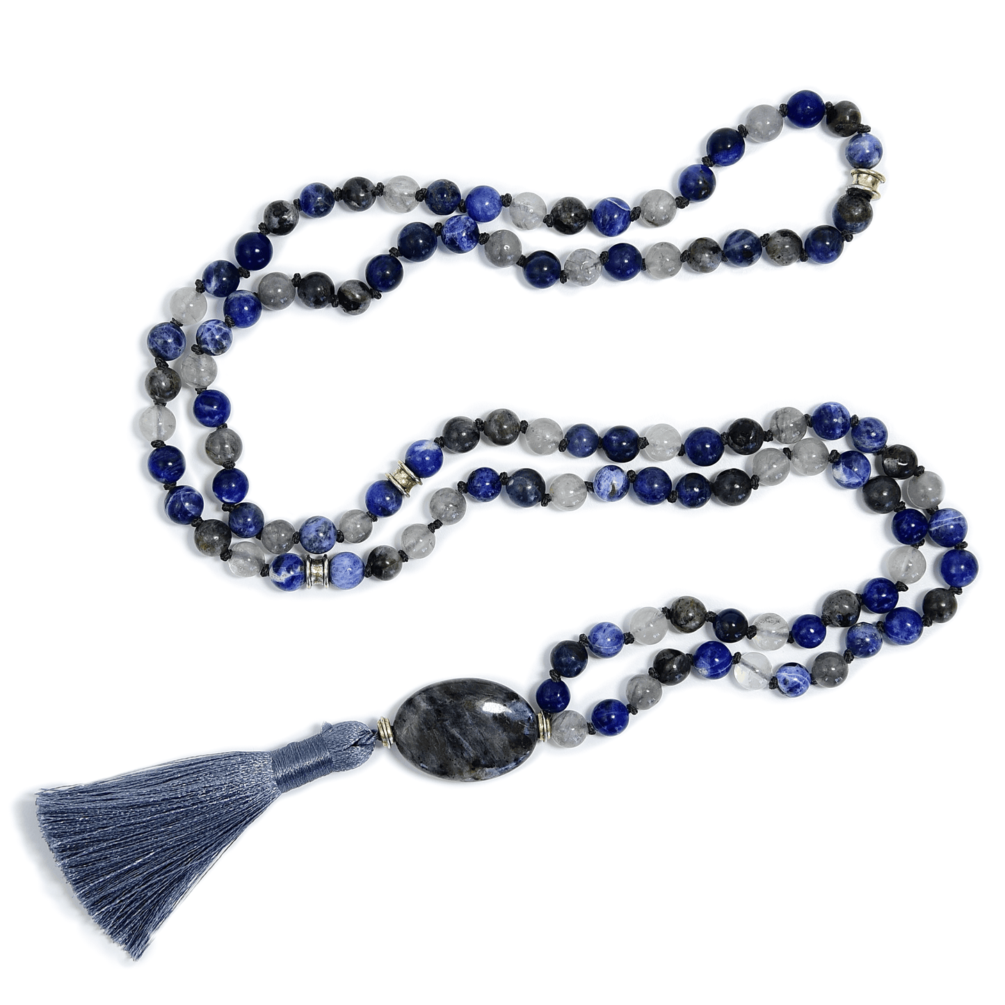 Emotional Balance Meditation Mala – 108 Beads of Sodalite & Larvikite