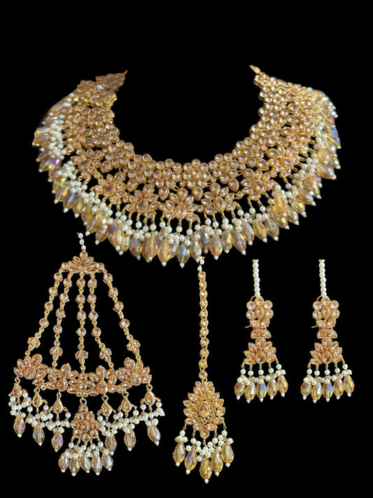 BR478 Kafiya bridal set in golden / champagne  stones and beads ( READY TO SHIP )