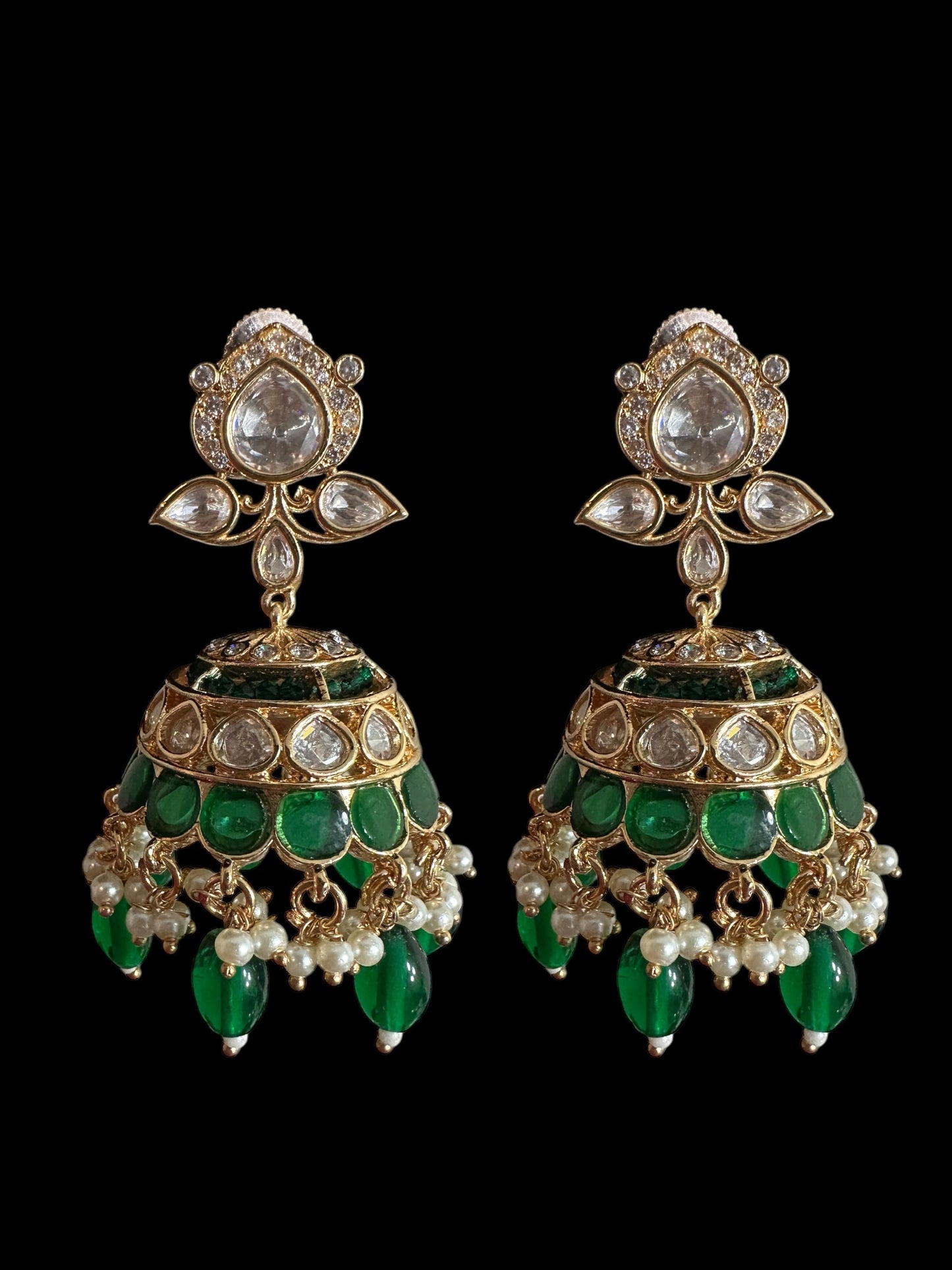 DJET70 Savera Polki jhumka and tika set in green ( READY TO SHIP )