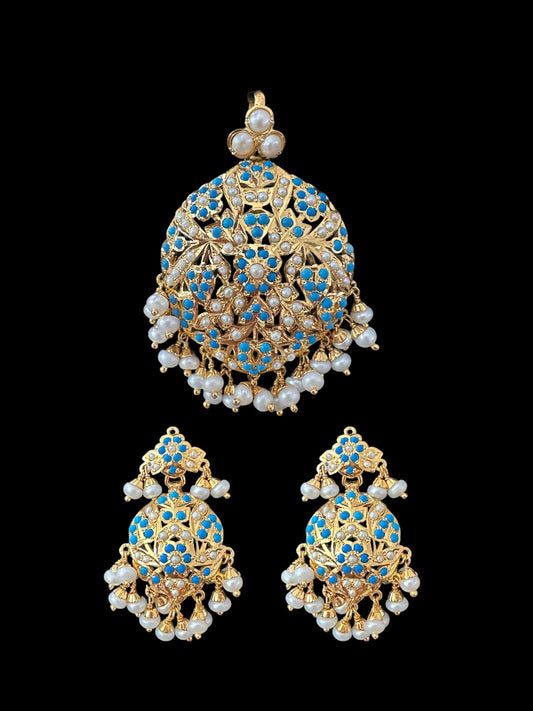 Turquoise & Freshwater Pearl Pendant Set in Gold-Plated Silver
( READY TO SHIP )