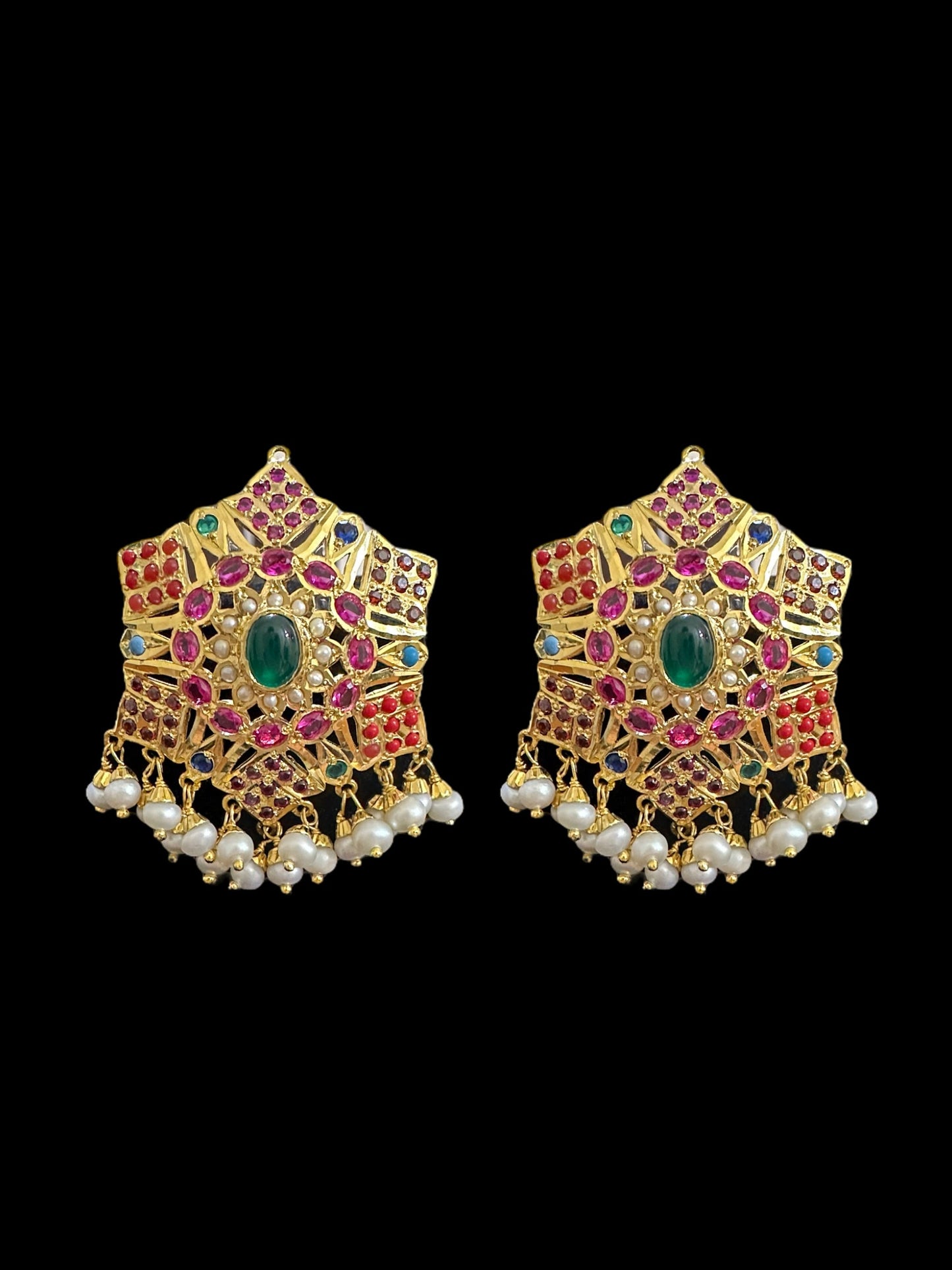 Gold plated silver choker set  in Navratan ( SHIPS IN 5 WEEKS )